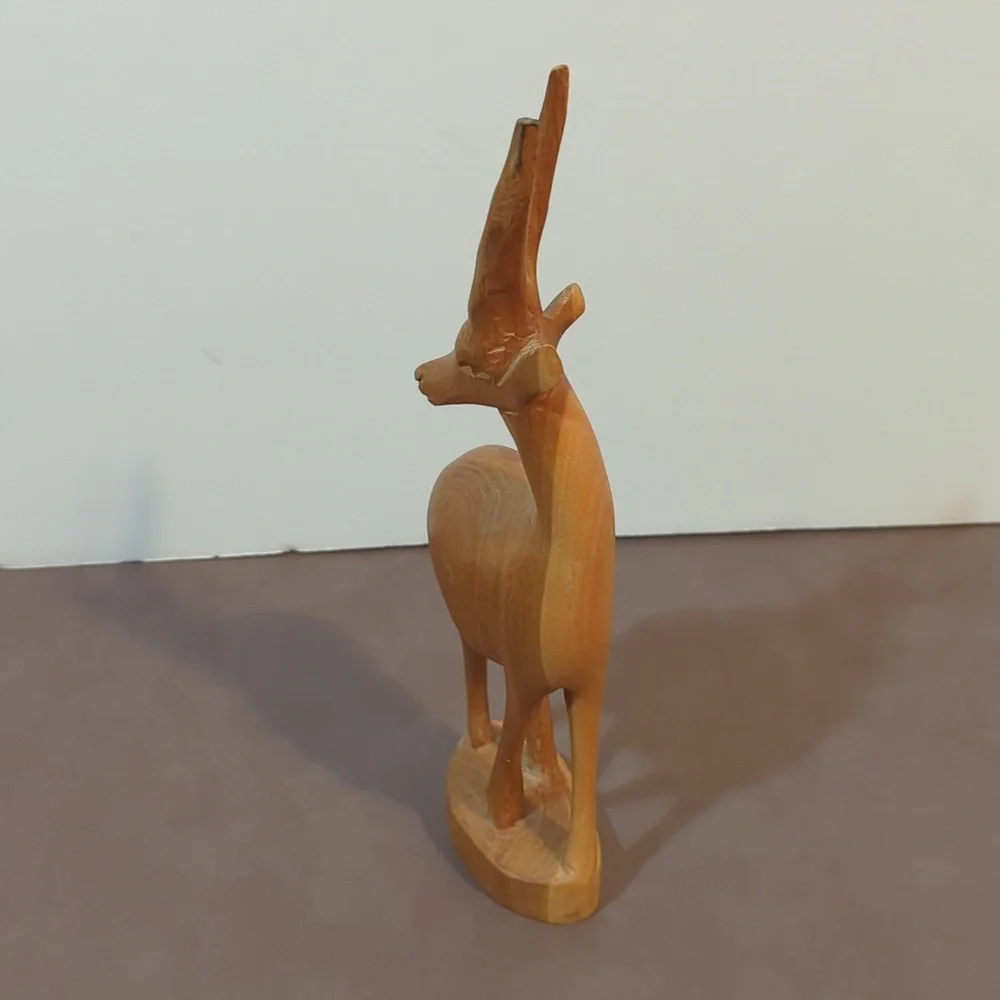 Hand carved wooden pair rhino antelope gazelle deer statue set of 2